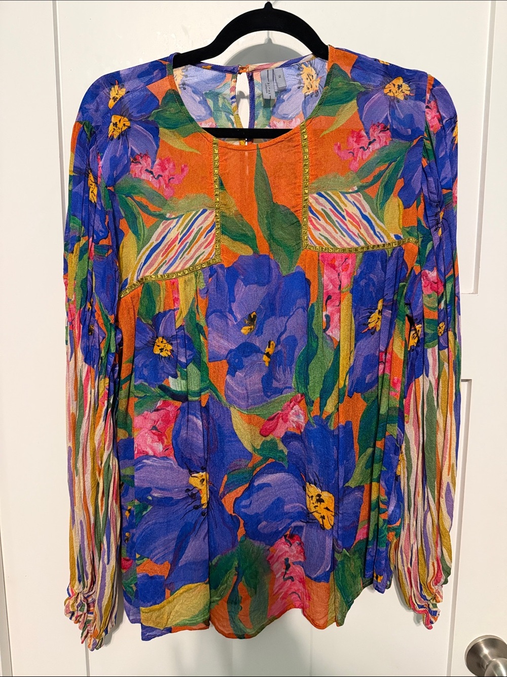 Blank London 1X for Anthropologie Orange Blue Floral Long-Sleeve Blouse